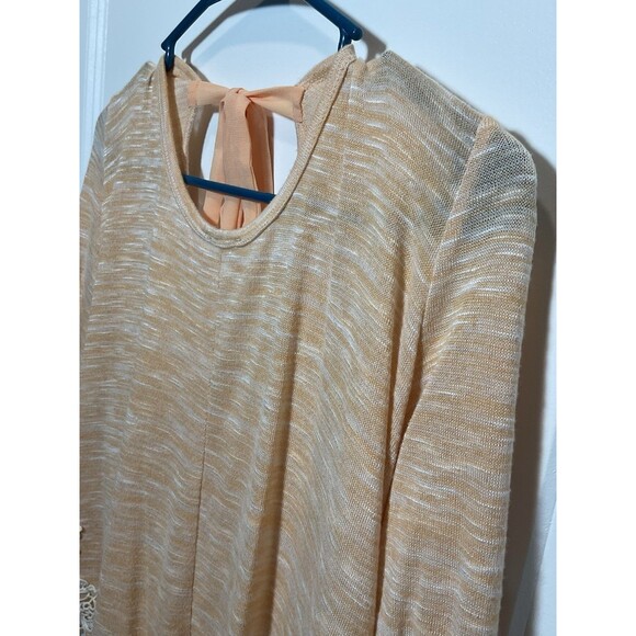 Charming Charlies Peach Top Large Lace Tie Long Sleeve Blouse Shirt L Flowy - Picture 2 of 9